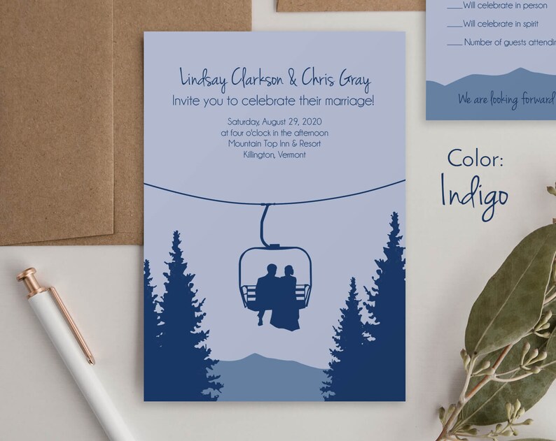 Wedding Invitations Skiers Ski Wedding Invitation Set Template Mountain Wedding Invites Outdoor Wedding Invite Sets Ski Lift