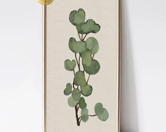 Vintage eucalyptus leaf Tall Long Narrow wall art vertical watercolor painting thin skinny PRINTABLE botanical print decor digital Download