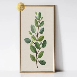 Vintage Zweig groß lang schmal Wand Kunst Aquarell vertikale dünn bedruckbares Rechteck grünes Wasser Farbe botanischer Druck Digitaler Download