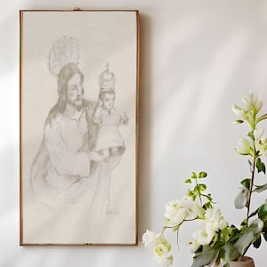 Hoeder van genade, St. Joseph en het Christuskind Heilige familie tekening, katholieke afdrukbare, smalle katholieke kunst DIGITALE DOWNLOAD Saint Joseph