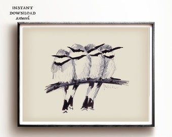 PRINTABLE Bird Vintage Sketch Art | Antique Bird Picture Drawing | Nature Print Digital Modern  Farmhouse Wall decor sketch art print