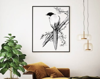 Minimalist Bird Wall Art: Scandinavian Black and White Print (Digital Download)