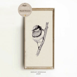 Vintage Bird drawing Tall Long Narrow wall art vertical  BIRD sketch art Panoramic wall art PRINTABLE beige artwork print digital Download