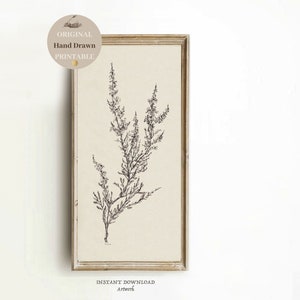 Neutral Tall Long Narrow wall art vertical sketch,thin wall art PRINTABLE flower earth tone wall art,floral drawing, print digital Download