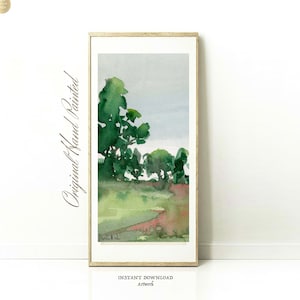 Large Vertical Tall Long Green Landscape Wall Art narrow Print Green Watercolor Artwork DIGITAL Instant DOWNLOAD Printable Green Land Scape