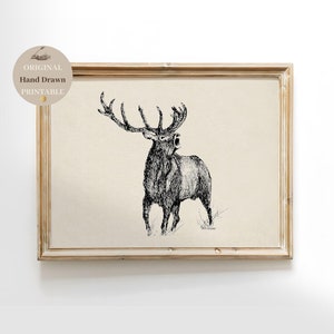 Vintage Deer Sketch Print, Hunting Digital Printable Wall Art Download for Boys Room Nursery, Rustic Farmhouse Artwork Decor, Downloadable