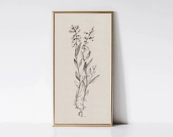 Tall Vintage Floral sketch Long Narrow wall art vertical Panoramic wall art PRINTABLE earth tone botanical drawing print digital Download