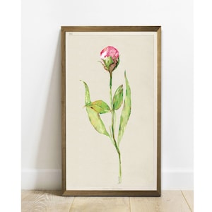 Vintage PEONY painting Tall Long Narrow wall art vertical Panoramic wall art PRINTABLE earth tone wall art cottagecore art digital Download