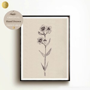 Neutral Botanical DOWNLOAD Floral Vintage black and white flower sketch PRINTABLE wall illustration floral digital botany drawing HAND drawn
