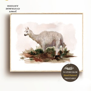LLAMA Watercolor PRINT Nursery Water color Llama  print PRINTABLE Alpaca Farm animal Instant Download Llama Downloadable digital llama print