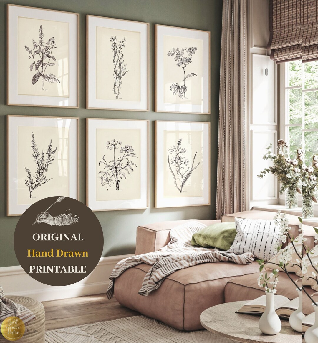 Black White Vintage BOTANICAL Print SET of Six Prints Vintage Flower ...