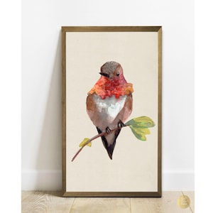 Hummingbird Digital Art Print, Printable Vintage Bird Poster, North America Colibrí Painting, Instant Download for Boho or Rustic Home Decor