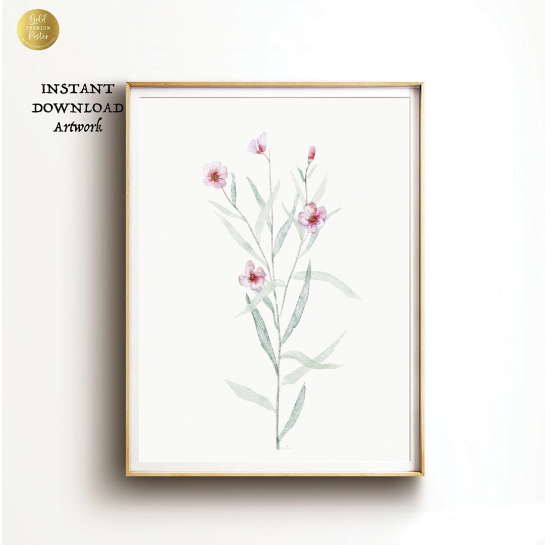Blush Pink Water Color Floral Prints, Wild Flower Nursery Wall Art ...