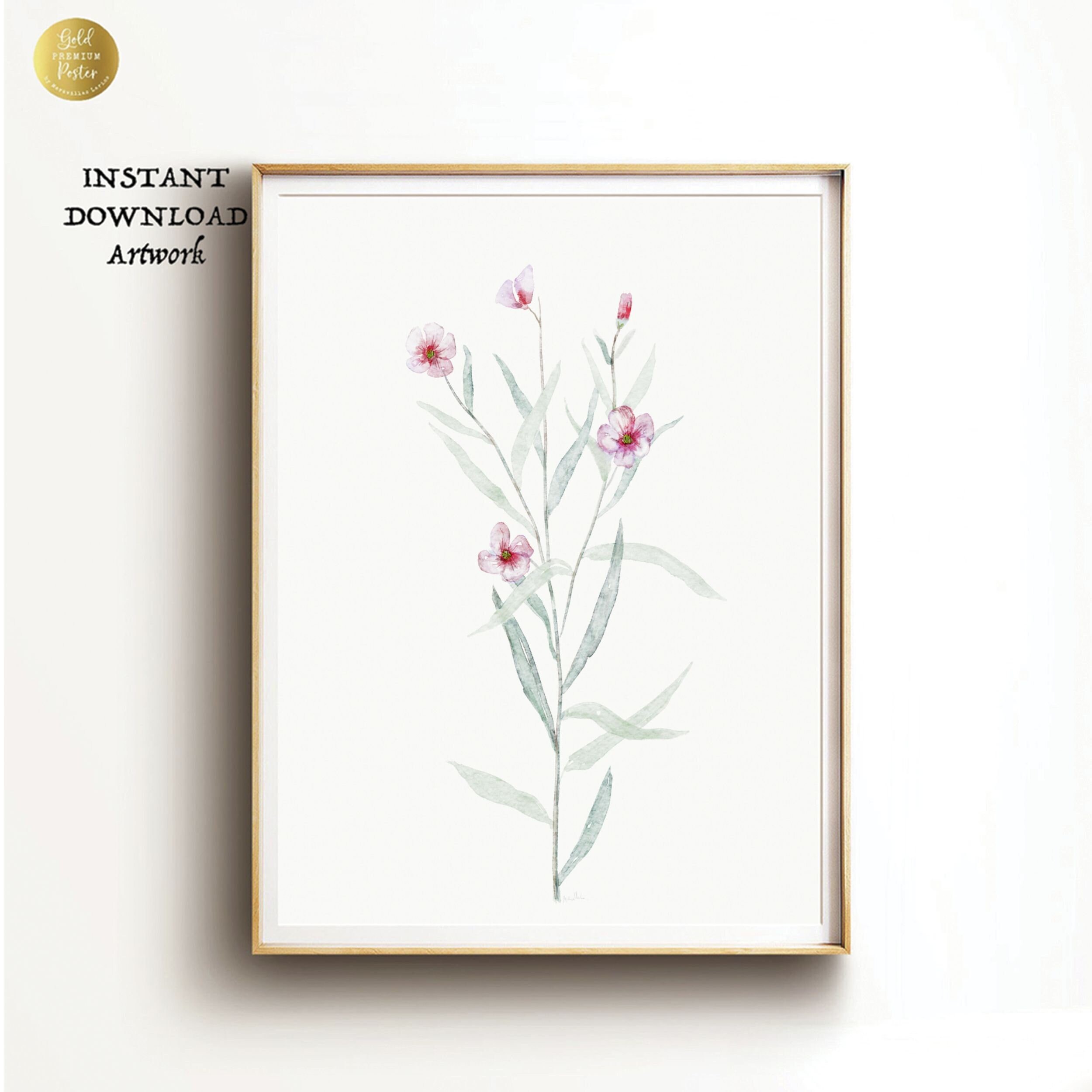 Pink Wildflower Watercolor Print: Botanical Girl's Room Decor (digital ...
