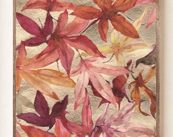 Maple Fall Leaf Print Orange Rustic Farmhouse Printable Wall Art , Autumn Maple Leaf Painting, Cottagecore wall Decor Digital Download paint