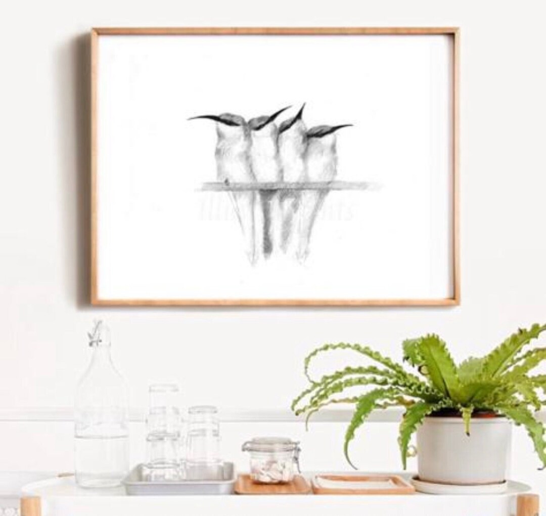 Black and White Printable Bird Wall Art Printgray Original - Etsy
