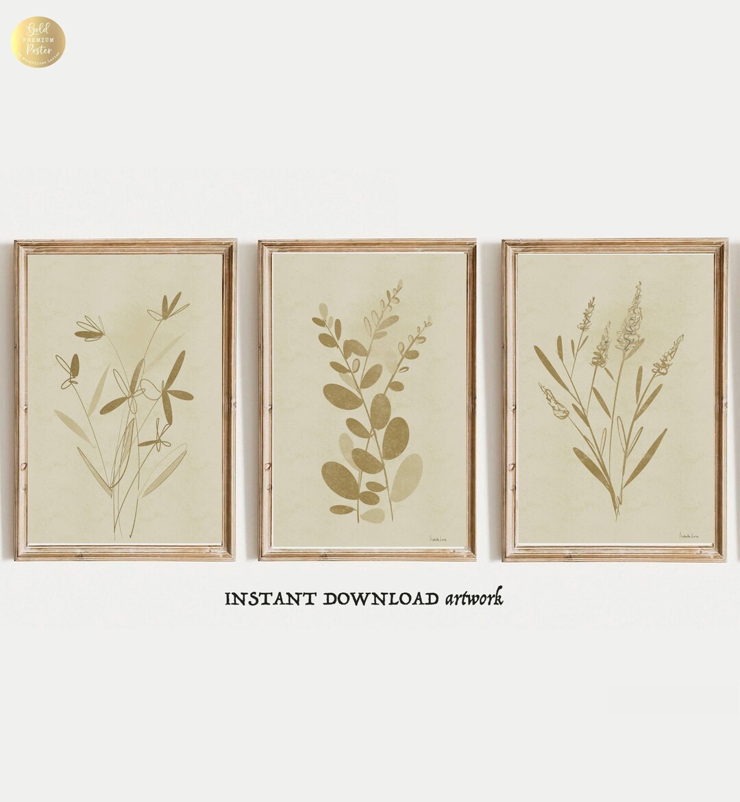 Neutral Plant Herb Wall Art PRINTABLE, Botanical Line Art, Set of 3 ...