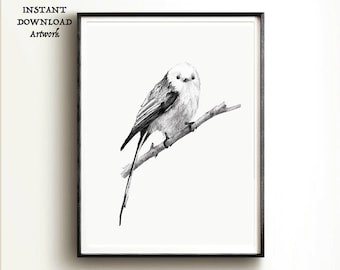 Hand-Drawn Bird Sketch Art Print: Minimalist Nature Decor (Digital Download)