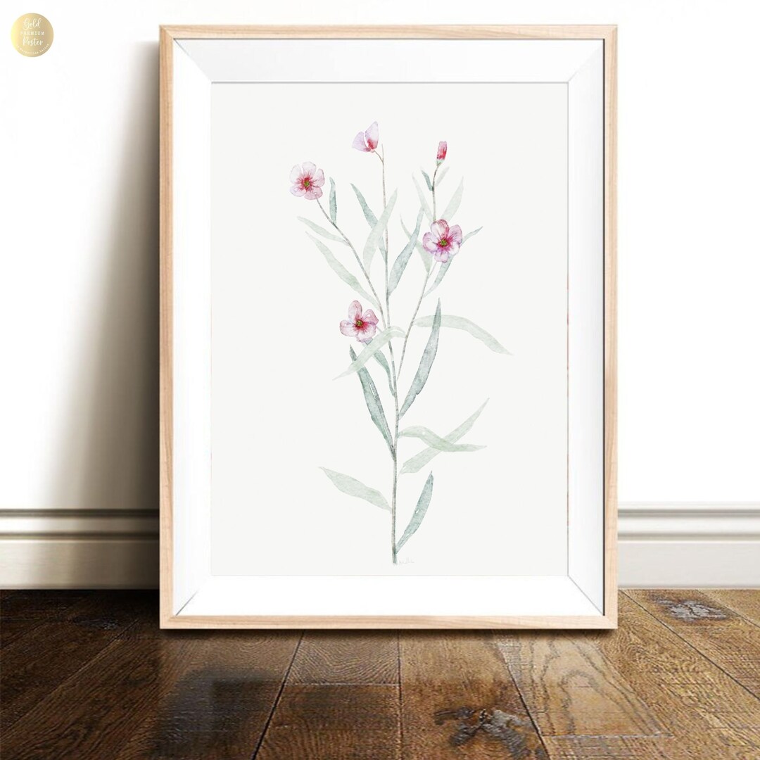 Pink Wildflower Watercolor Print: Botanical Girl's Room Decor (digital ...