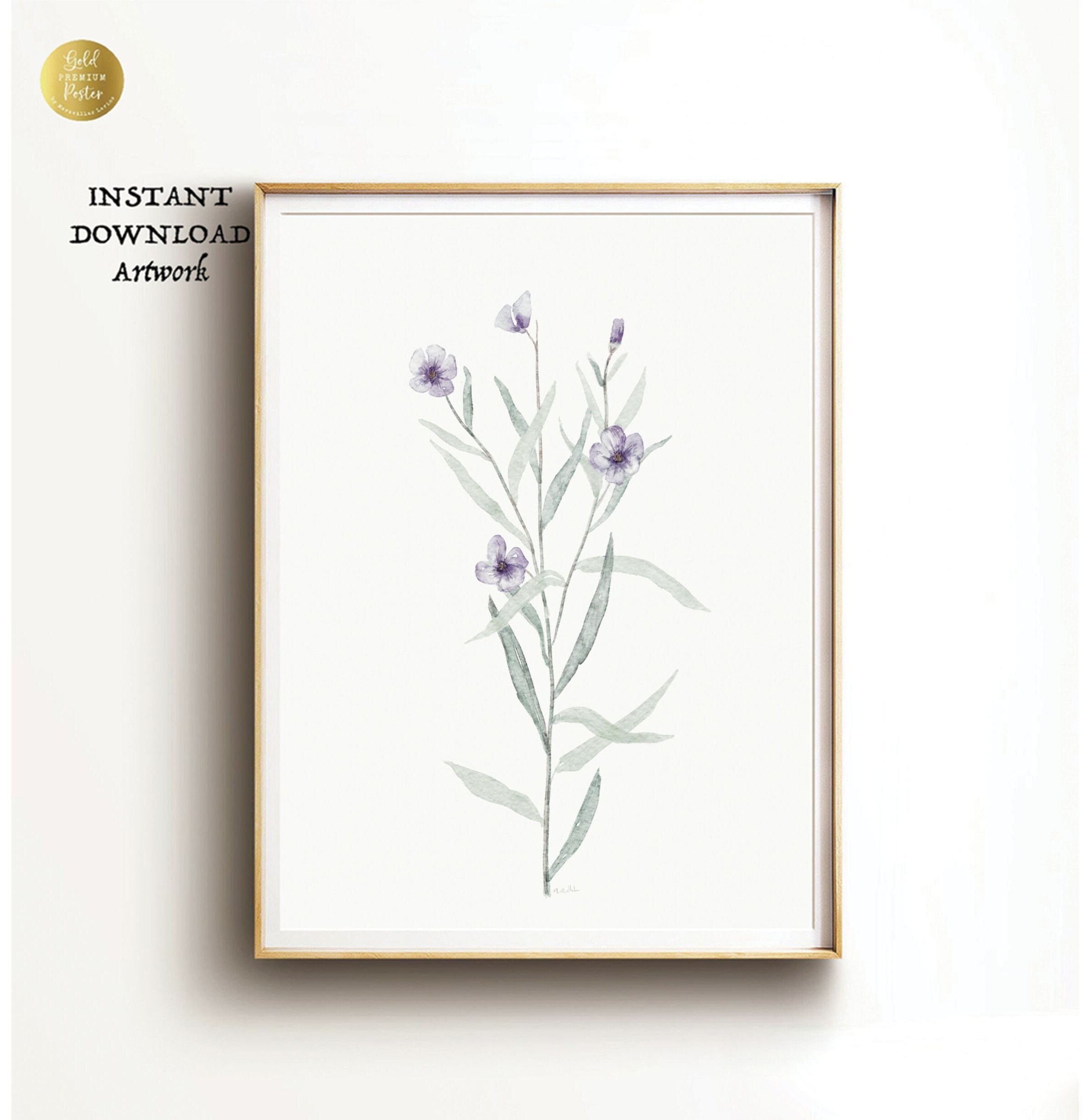 wildflower-purple-watercolor-printable-floral-print-wall-art-etsy