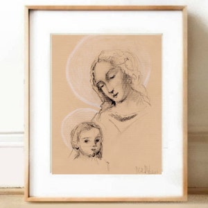 Vintage Marian Download, Vintage Catholic Art, Marian Art, Catholic Wall Decor, Mary and Jesus, Madonna and Child, Neutral Vintage Art