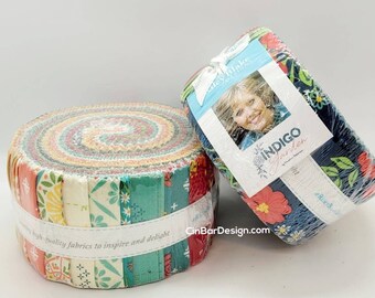 Jelly Roll Fabric, Indigo Garden, Riley Blake Rolie Polie 40 pcs 2.5" x43/44" Cotton, Quilt, tablerunner, with coordinating yardage