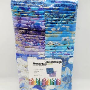 Jelly Roll Fabric, Metallic Impressions 40-2.5"×42/43" Benartex Fabrics, cotton, beautiful floral in deep purples, blues & hint of gold.