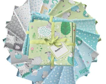 Baby Lamb fabric, 16pc Fat Quarter Bundle, Sweet Little Lamb, Benartex, cotton, quilt, toddler, baby shower