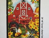 Fabric Panel, Farmer 39 s Market by Geoff Allen, 24 quot 44 quot , StudioEFabrics 4450P, cotton, barn farm rooster vegetable fabric quilt, tablerunner