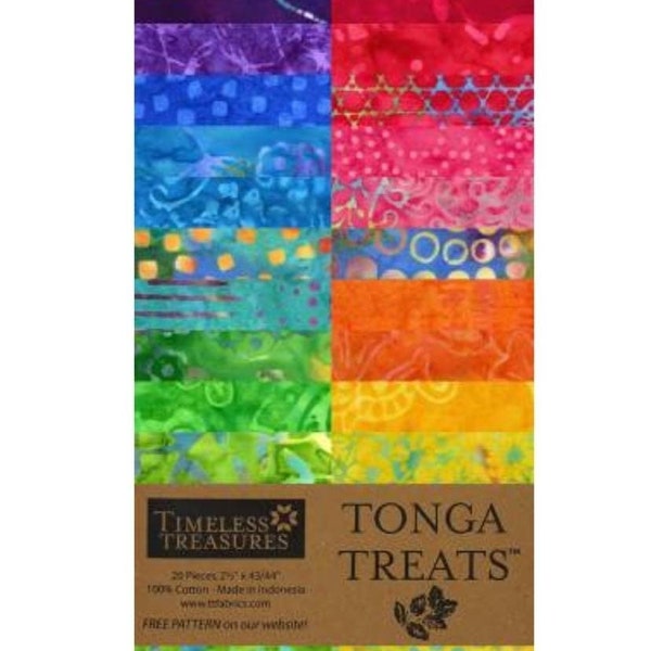 Batik Jelly Roll Fabric, Fiesta (40) 2.5"×42/43", Tonga Treats, cotton, strip-pie, jelly roll rug, quilt, rainbow of color NEW