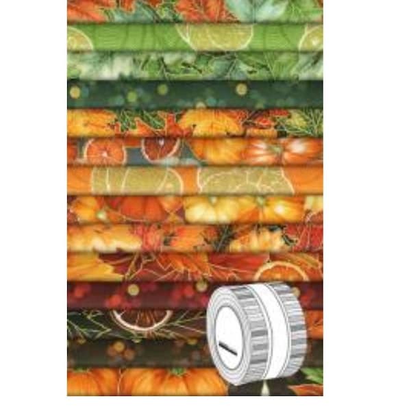Fall Jelly Roll Fabric, Sweet Pumpkin Spice, Robert Kaufman, 40 pc- 2.5" x 44" Roll Up, New 2024