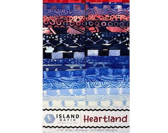 Cotton Batik fabric, Island Batik, Heartland, 40 pc 2.5"×42" strips, Quilting, crafts, cotton, red, white and blues