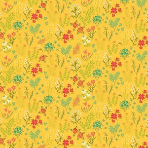 Cotton Floral Fabric, Indigo Garden, By The Yard, Riley Blake Design,  Quilt Cotton, Florals in Yellow