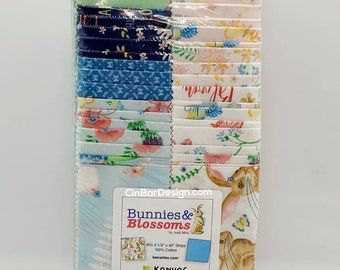 Jelly Roll Fabric, Bunnies & Blossoms, Andi Metz (40 pcs) 2.5"x42", Benartex, cotton quilt, nursery, Spring, Summer