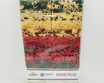 Christmas Batik Fabric, Island Batik, Holiday Follies, 40 pc 2.5"×43/44" quilting, crafts, beautiful cotton