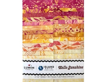Batik fabric, Island Batik, Hello Sunshine, 40 pc 2.5"×42" strips, Quilting, crafts, cotton, beautiful batiks, shades of yellows & pinks