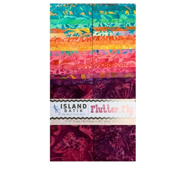 Batik Fabric, Island Batik - Flutter Fly, 40 pc 2.5"×42" strips, Quilting, crafts, cotton, beautiful batiks, rainbow of colors,