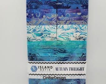 Blue Batik, Island Batik, Autumn Twilight, 40pc 2.5"×42" strips, Quilting, crafts, cotton, beautiful shades of blues