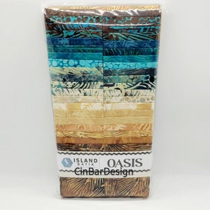 NEW Batik Fabric, Island Batik Oasis, 40 pc 2.5"×42" strips, Quilting, crafts, cotton, beautiful calming colors