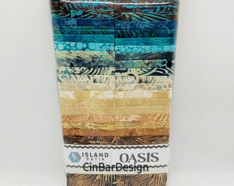 NEW Batik Fabric, Island Batik Oasis, 40 pc 2.5"×42" strips, Quilting, crafts, cotton, beautiful calming colors