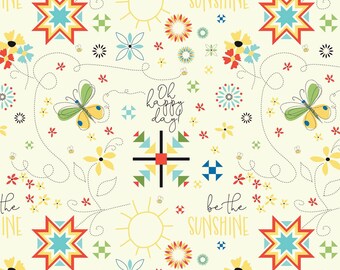 1 yard Cotton fabric, Oh Happy Day Main Cream, Riley Blake Design 36"×43/44 inch, Quilt Supplies 1 yd precut special