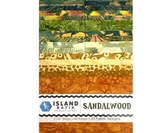 Batik Fabric, Island Batik Sandalwood, 40 pc 2.5"×42" strips, Quilting, crafts, cotton, beautiful batiks