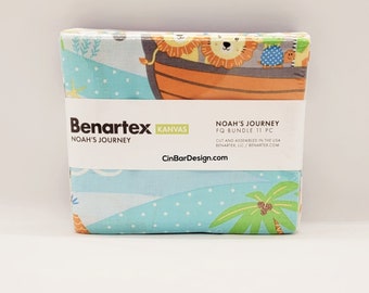 Noah's Ark fabric, 11pc Fat Quarter, Noah's Journey, Benartex, cotton, quilt, toddler, baby shower, noahs ark, animals, birds, dolphins