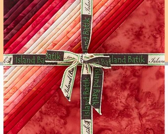 Red Batik Fabric, Island Batik, Ravishing Red, 42 pc 10"×10" strips, Quilting, crafts, cotton, beautiful