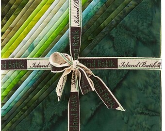 GREEN Batik Fabric, Island Batik, Glorious Green, 42 pc 10"×10" strips, Quilting, crafts, cotton, beautiful