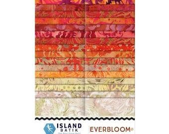 Batik fabric, Island Batik, Everbloom, 40 pc 2.5"×42" strips, Quilting, crafts, cotton, beautiful batiks, shades of oranges pinks NEW