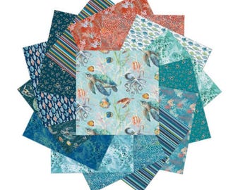 Ocean Cotton Fabric, Under the Sea, 10" Square or 2.5" Strips - Benartex Fabrics, cotton, NEW 2026, Back in Stock!!