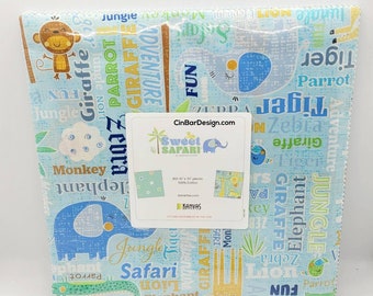 Layercake Fabric, Sweet Safari (42) 10"×10", Contempo, Benartex, cotton quilt, elephant, giraffe,  monkey, lion, stars, nursery, quilt