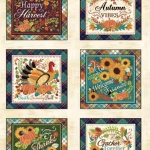 Fall Panel, Cotton Fabric, Gather Together Panel Cream, 24&quot; x 43/44&quot;, Benartex Fabric, Quilt, beautiful fall colors