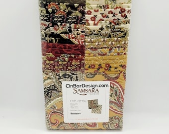 Jelly Roll Fabric - Samsara by Painted Sky Studio, Benartex - (40) 2.5" x42" Quilt, cotton, deep, ivy green, black, yellow gold, cream,